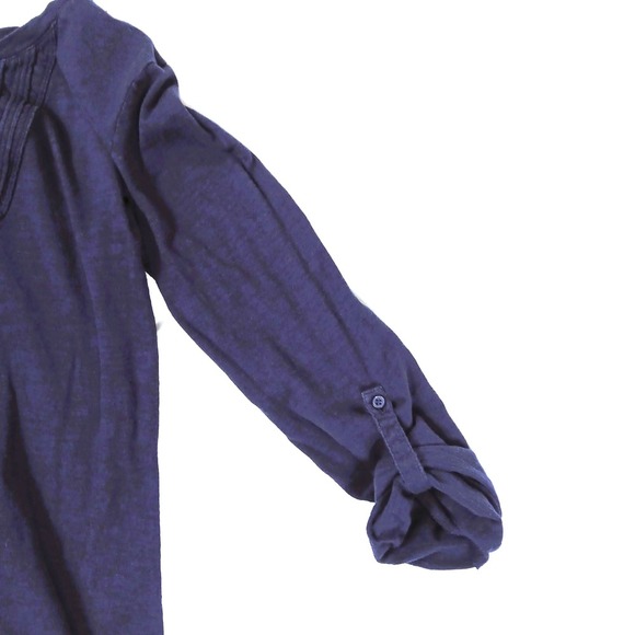 Ann Taylor Loft Blue Pleated Button Sleeve Shirt XS V-Neck Lace-Up Tie - Picture 4 of 5